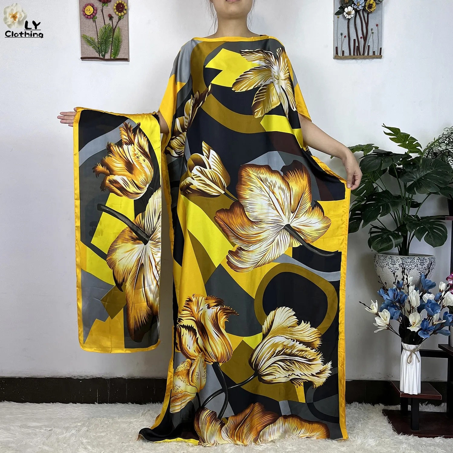 2023 Fashion Print Islam Turkey Loose Elegant Femme Robe New Silk Oversize African Women Clothing Dubai Dashiki Abaya Free Size