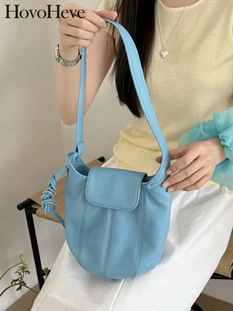 

New Genuine Leather Single Shoulder Bag Women Sweet Casual Solid Color Real Cowskin Fashin Spring Summer Ladies Crossbody Bags