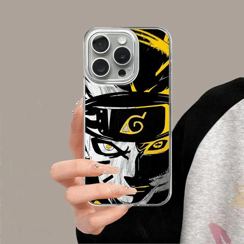 Anime Narutos Cool Phone Case for Apple iPhone 13 15 Pro Max 14 13 Pro 11 12 7 8 Plus X XS MAX14 Plus Laser Silver Shell