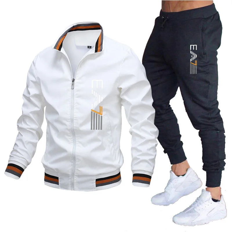 Conjunto esportivo esportivo masculino, traje de treino casual, jaqueta e calça, roupa de ginástica, co-ord ativo, à prova de vento