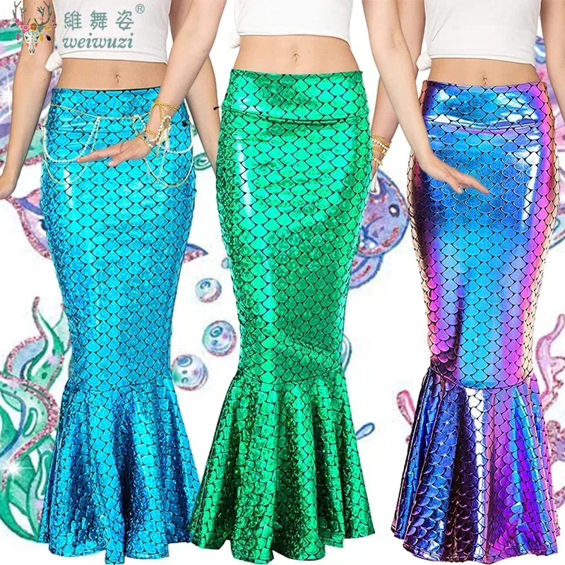 Halloween Female Mermaid Role-playing Costume Adult Mermaid Princess Long Skirt Sexy Sequin Skirt Buttock Wrapped Fishtail Skirt