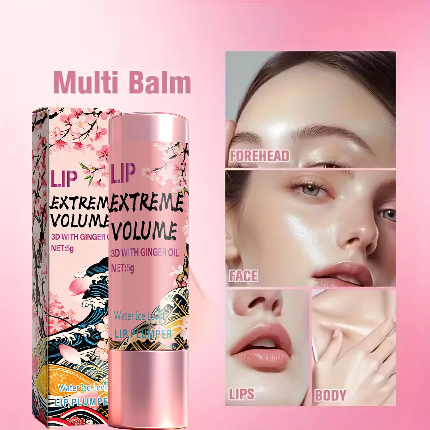 Lip Plumper 5g with Ginger Oil & Peptides - Moisturizing Non-Sticky Lip Balm, Smooth & Voluminous Lips