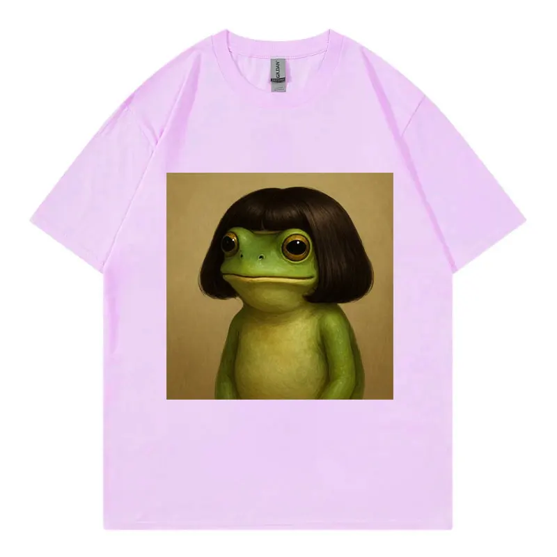 Funny Frog Wearing Wig Meme Graphic T Shirts Fashion Vintage Short Sleeve T-shirts Men Women Casual Cotton T-shirt Streetwear