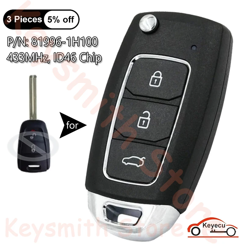 

KEYECU 3 Buttons 433MHz ID46 Chip for Kia Ceed 2006 2007 2008 2009 Auto Upgraded Flip Remote Control Key Fob P/N: 81996-1H100