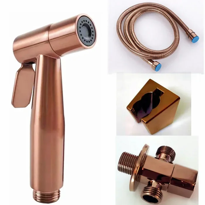 shine polish Rose Gold Hand Held Bidet Sprayer Stainless Steel Douche Kit Toilet Bidet Shattaf Copper Valve Jet Set sprayer head