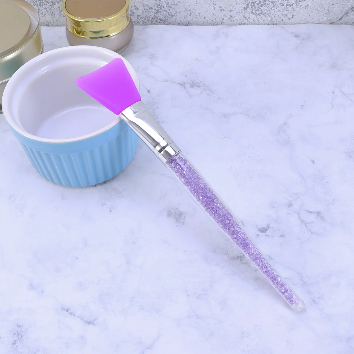 Escova aplicadora facial profissional de silicone com haste de cristal para aplicação de máscara facial ou máscara DIY (cristal roxo único