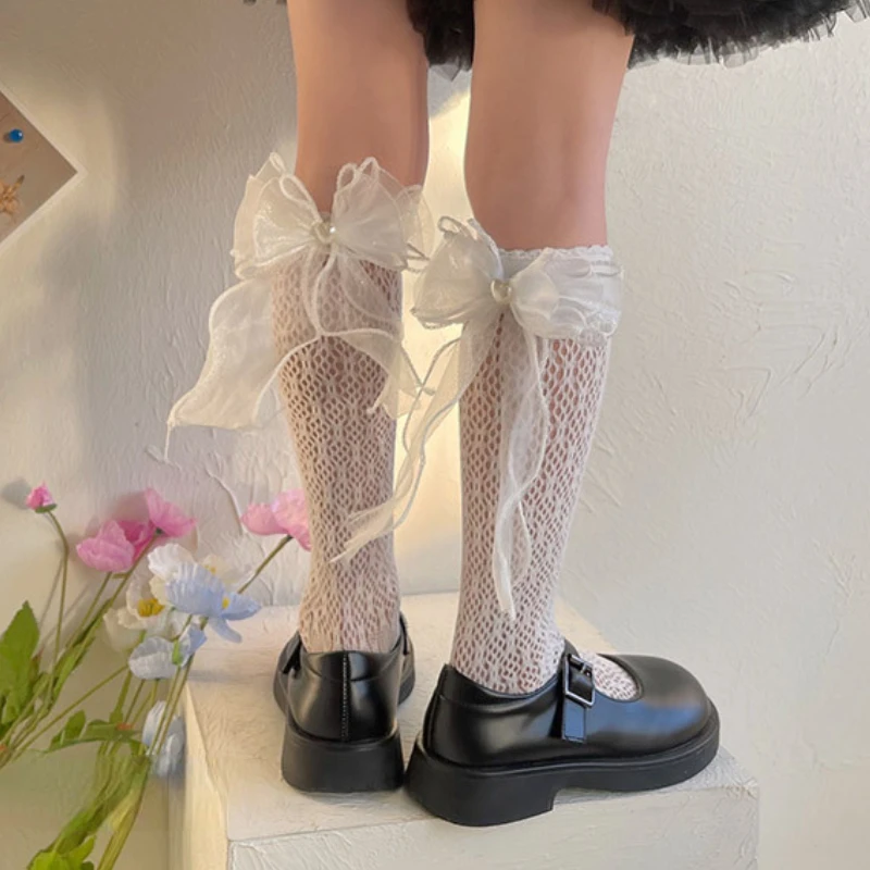 1-13 Year Summer Mesh Breathable Children Sock Cute Retro Lace Bow Knee High Socks for Girls