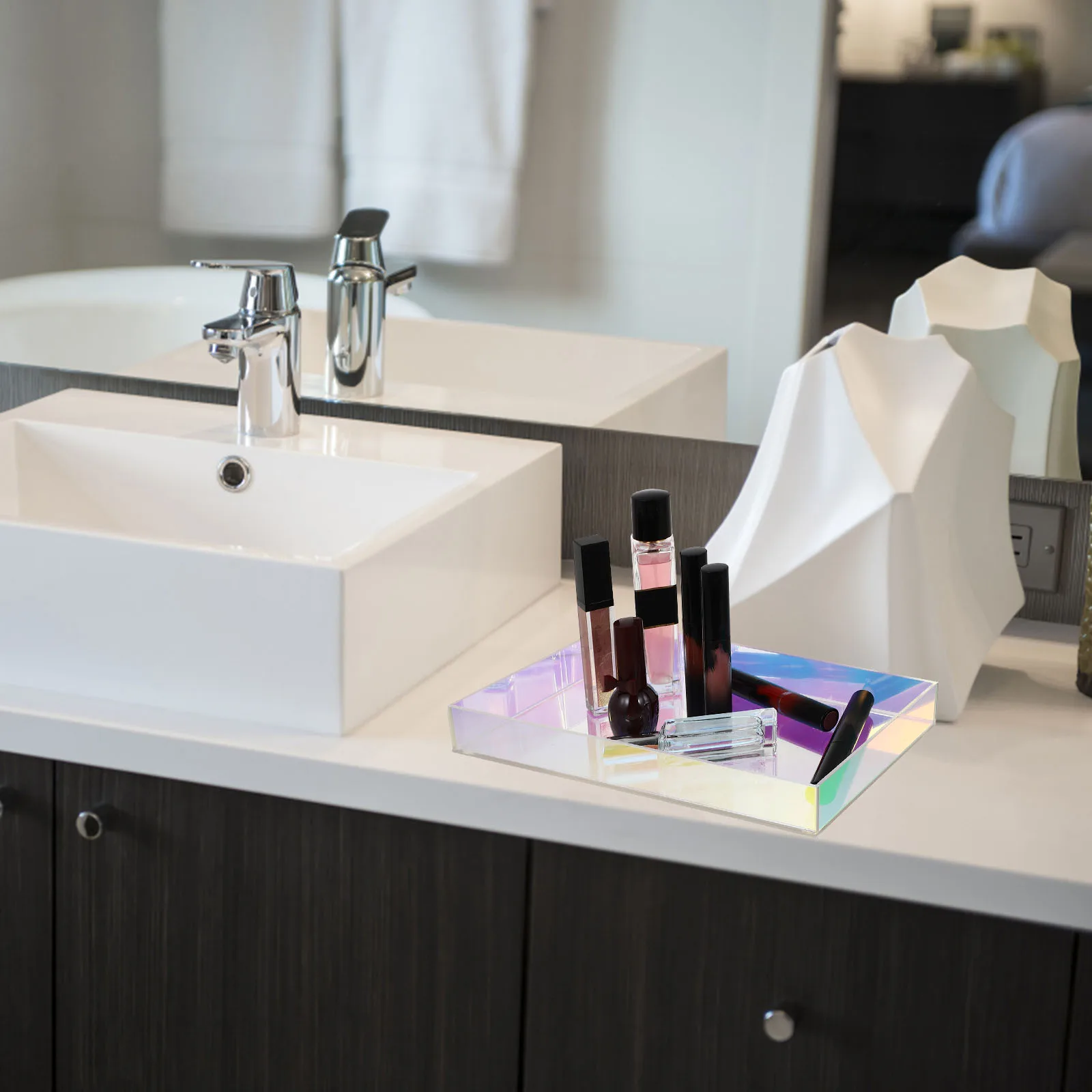 

Акриловый поднос для хранения, прозрачный туалетный столик Ганайзер, настольный столик, туалетный столик, туалетный столик, дисплей для ювелирных изделий, предмет домашнего декора