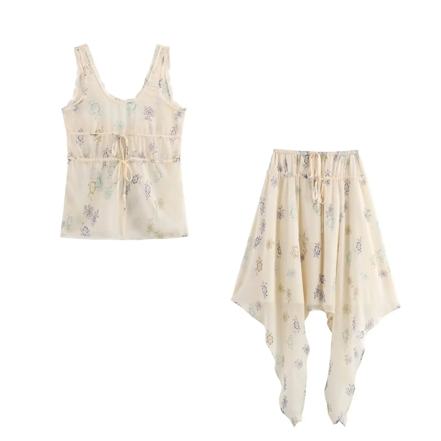 

Rindu TRAF 2024 Women's Printed Top T-Shirt Asymmetric Printed Skirt Woman Skirts Clothing Y2k Korean Dongdaemun High Quality