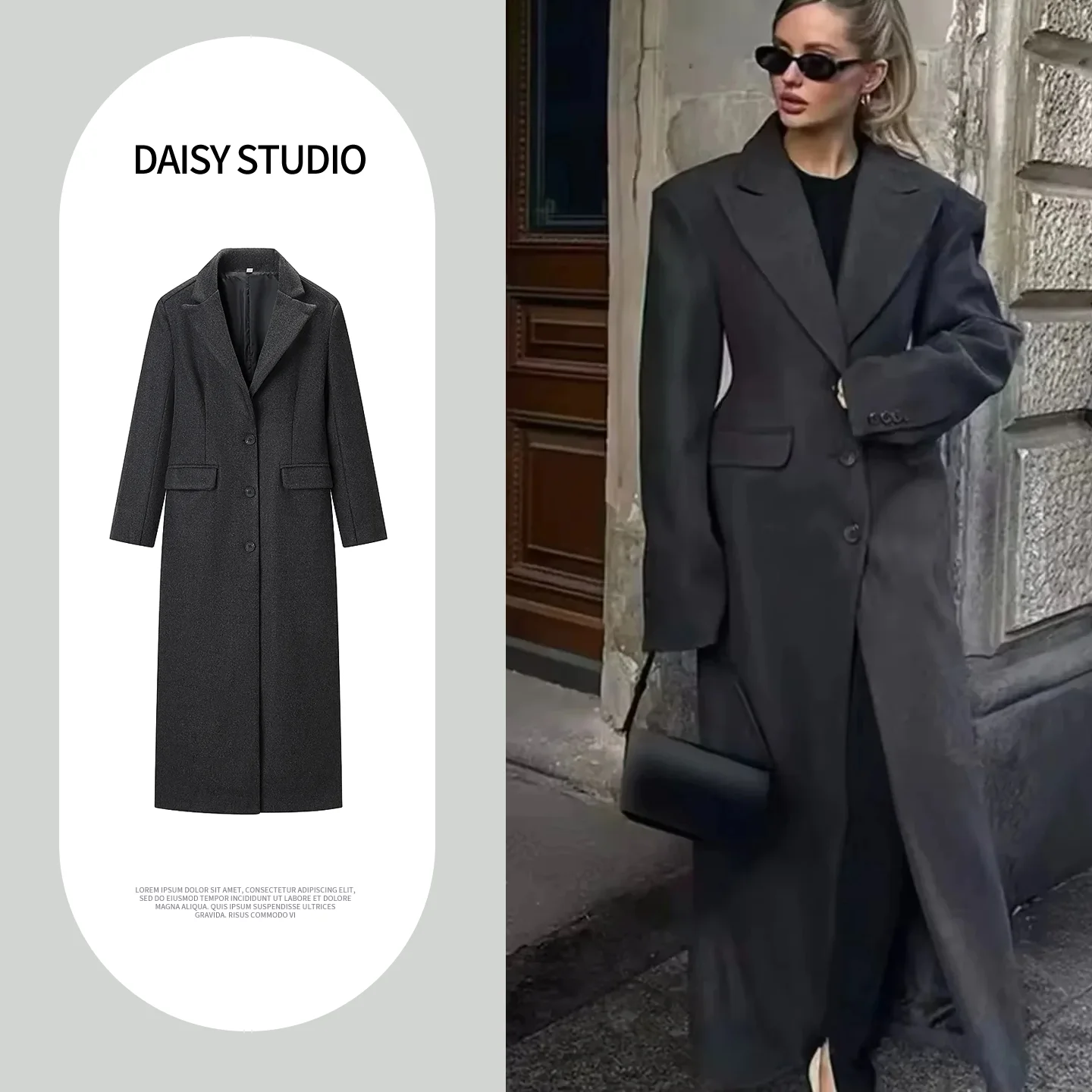 

Spring New Arrival Women's mat Sle Long Sve Notch Lapel Midi Length Woolen Coat Jaet Polyester Fiber Regular Th...