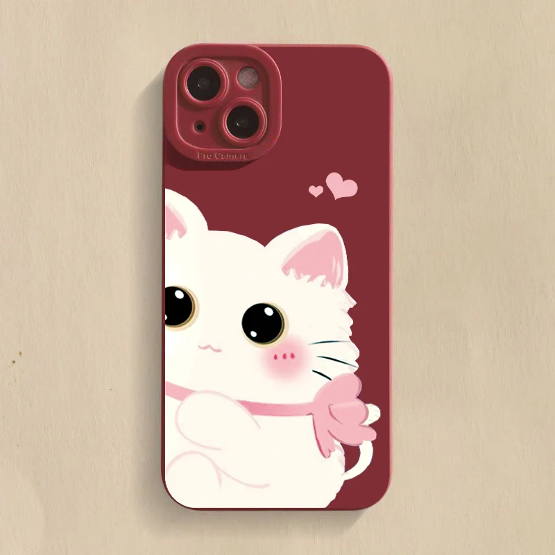 Cute Cat Silicone Phone 13 Case For iPhone 11 12 13 14 15 Pro Max XS X XR 7 8 14 15 Plus SE 2020 Camera Lens Protection Cover