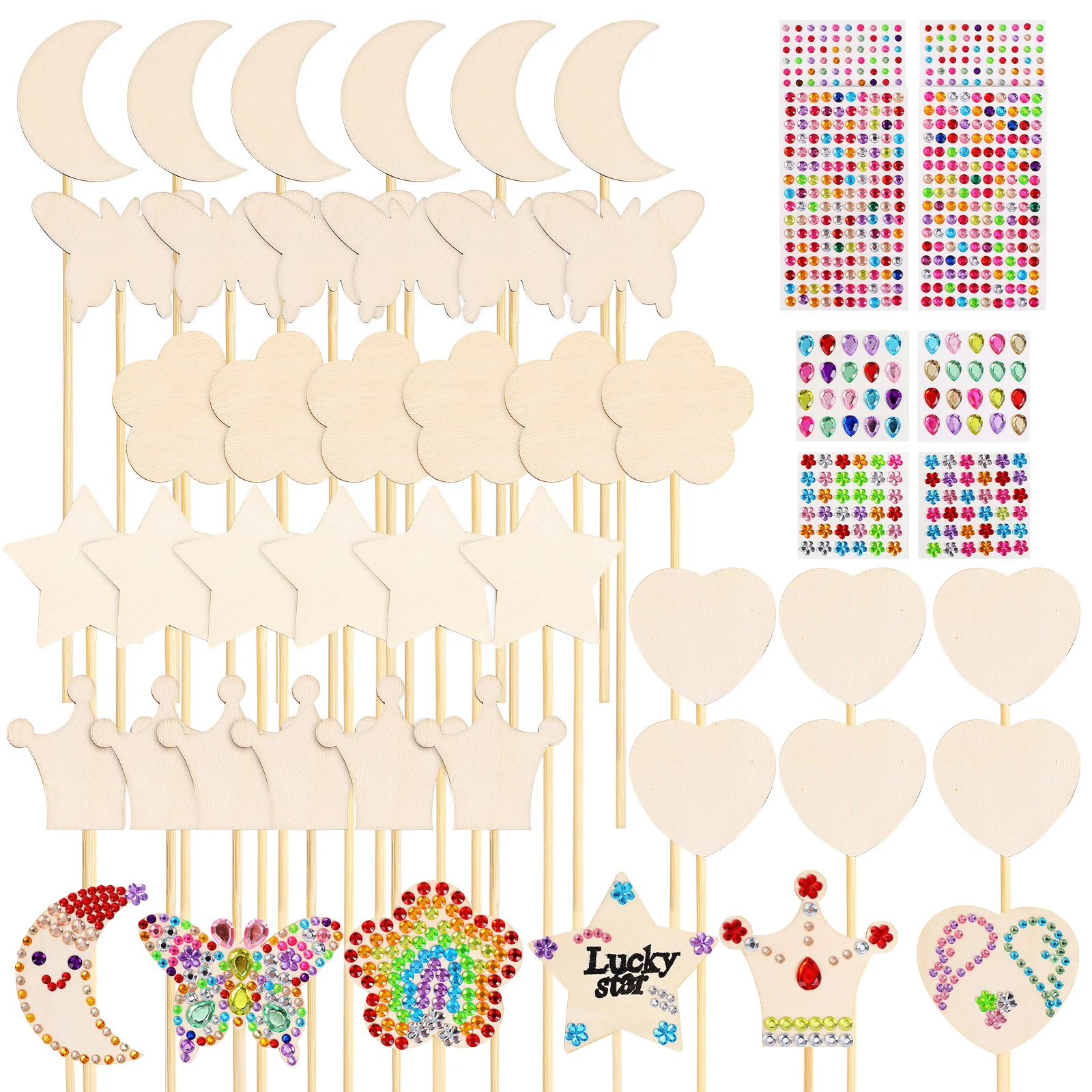 

1 set 1 Set Wooden Craft Wands Blank Princess Sticks Unfinished Rhinestone Decorative Party Accessories Butterfly Shape Painting