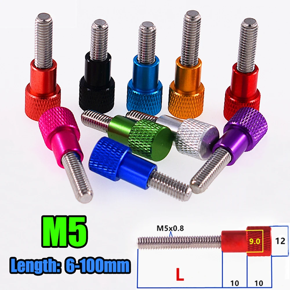 

5Pcs Aluminum Thumb Knurl Screw M5 Aluminum Knurled Head Staniless Steel Thread Hand Tighten Thumb Screws Thread L= 6-100mm