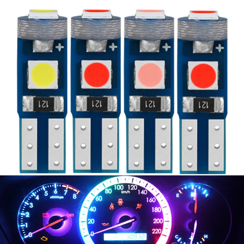 

200pcs T5 LED Car Instrument Light Bulbs Auto Dashboard Warning Indicator Lamp 3030 3SMD White Green Pink Red Blue Yellow DC12V