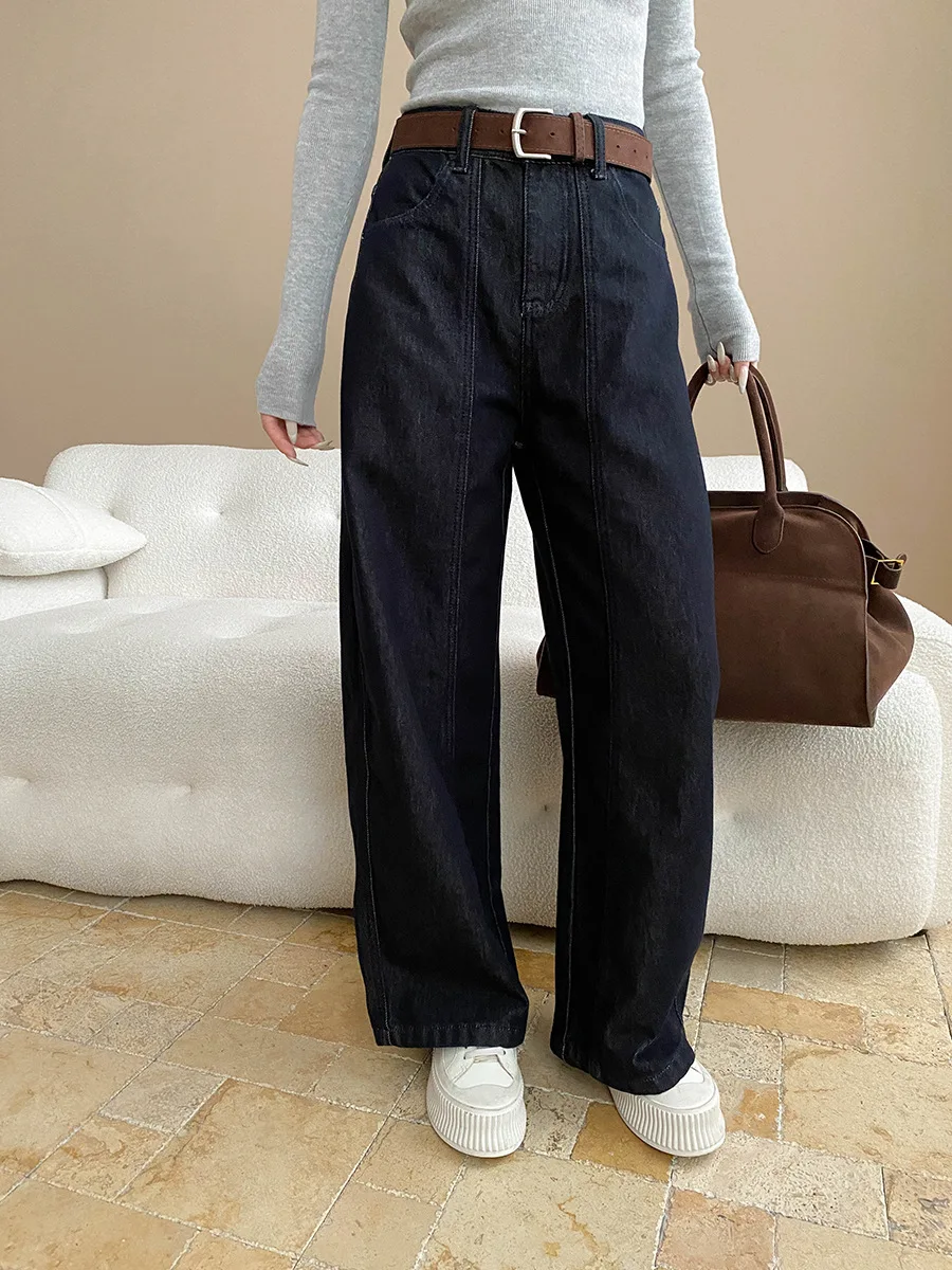 

Узкие прямые тонкие бархатные джинсы с высокой талией в стиле ретро и разрезом