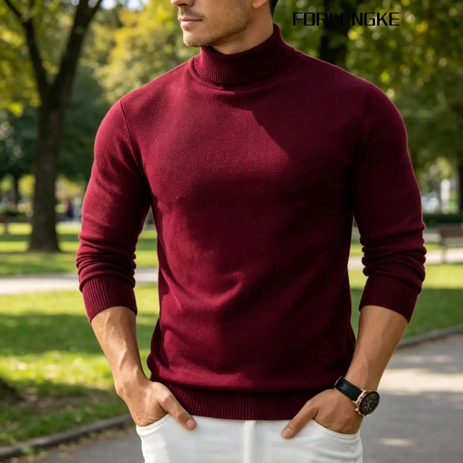 FORLENGKE Herren Business Casual Rollkragenpullover, Weicher Warmer Hautfreundlicher Langarm-Pullover für Herbst Winter Büro Alltag – Detail 4