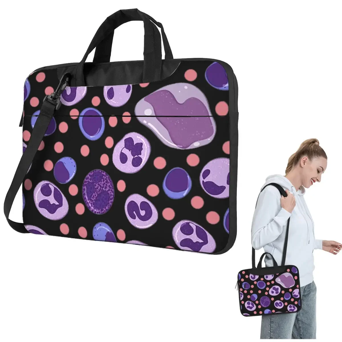 Large White Blood Cell Pattern Crossbody Laptop Bag Case Computer Bag 13 14 15.6 Inch Notebook Pouch for Macbook Pro
