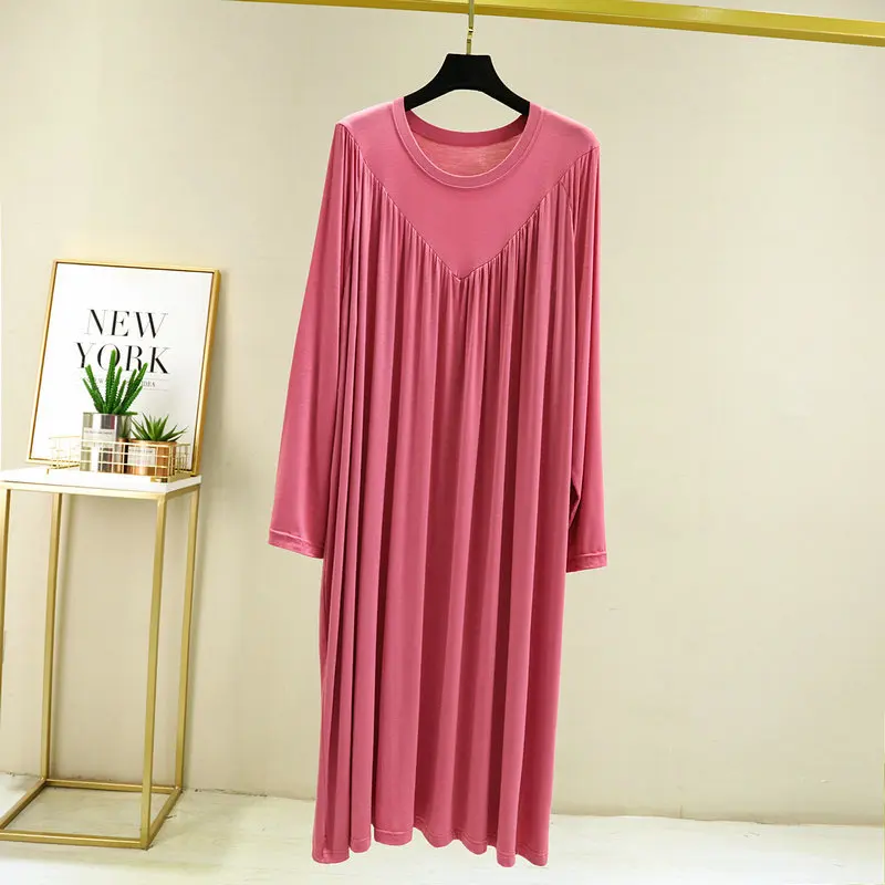 Plus Size Nightgowns Women Summer Loose Long Home Wear Sleepwear Dresses Autumn Long Sleeve Pajamas Nightdress Female 130KG