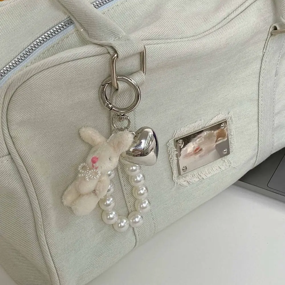 Cute Sweet Plush Rabbit Keychain Bag Accessories Heart Couples Keychain Pearl Doll Pendant Gifts