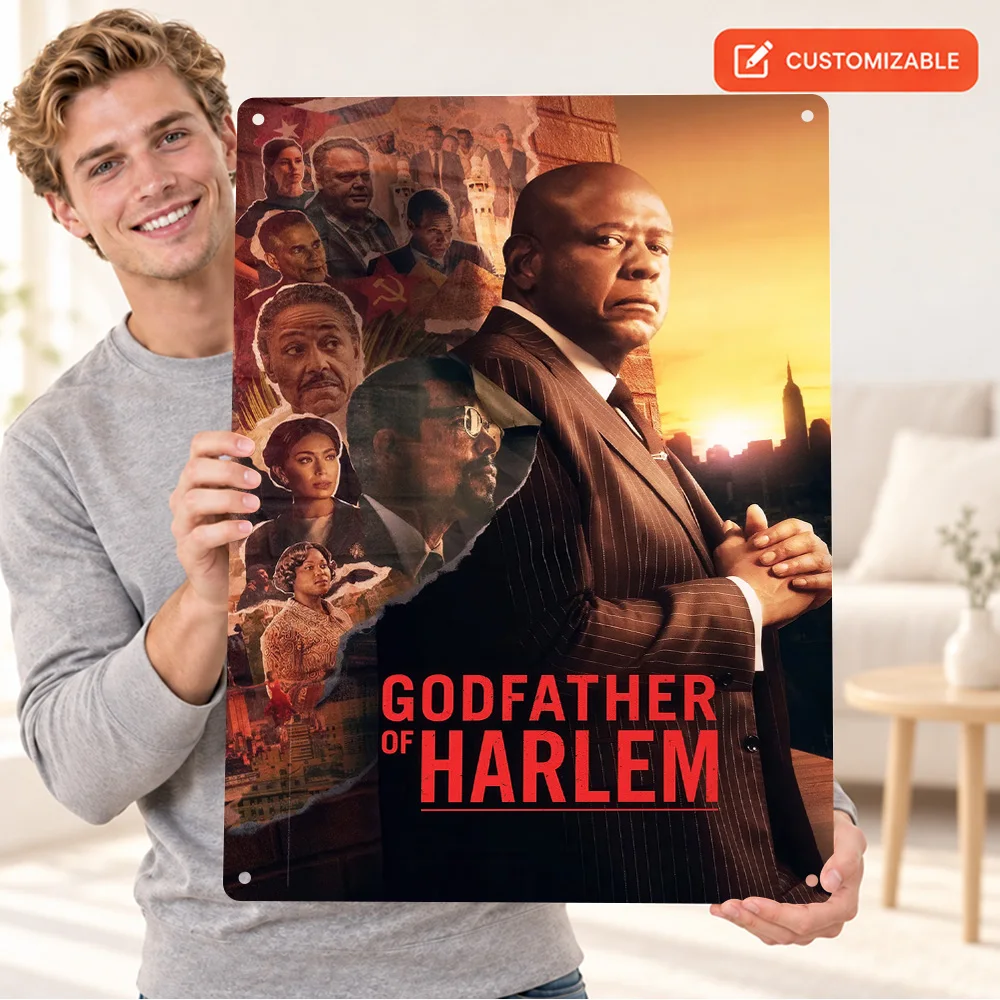 Godfather Of Harlem Textured Metal Poster Personalized Aluminum Sign Sunset Crime Character Collage Wall Art For Home Theater