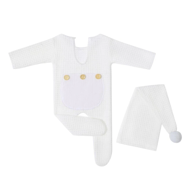 2Pcs Neugeborenen Fotografie Requisiten SetHäkeln Outfit Baby Strampler Kleinkinder Foto Schießen Schwanz Kappe Body