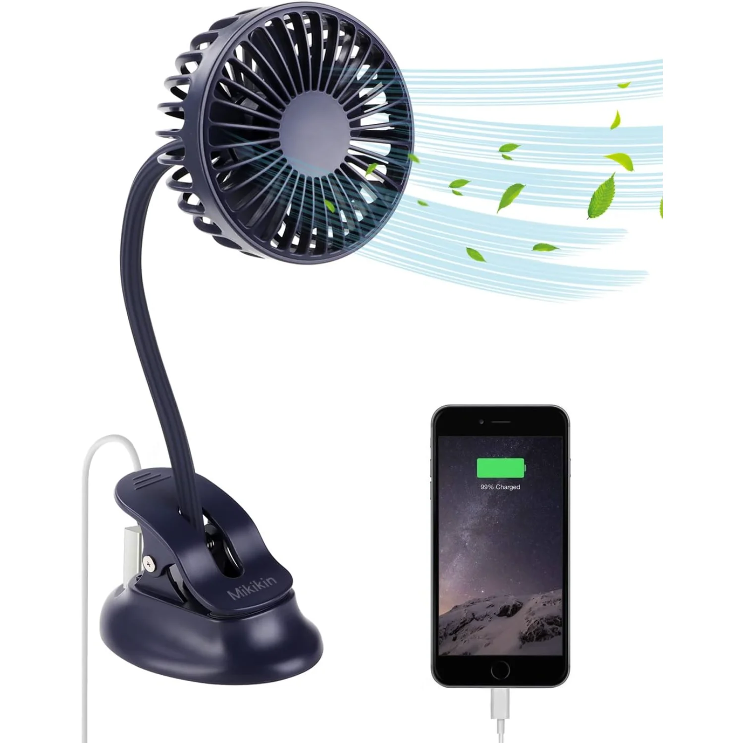 Clip on Small Mini Fan, Portable Usb Battery Operated Rechargeable Quiet Personal Desk/ Baby Stroller Fan 3 Speeds Flexible Neck