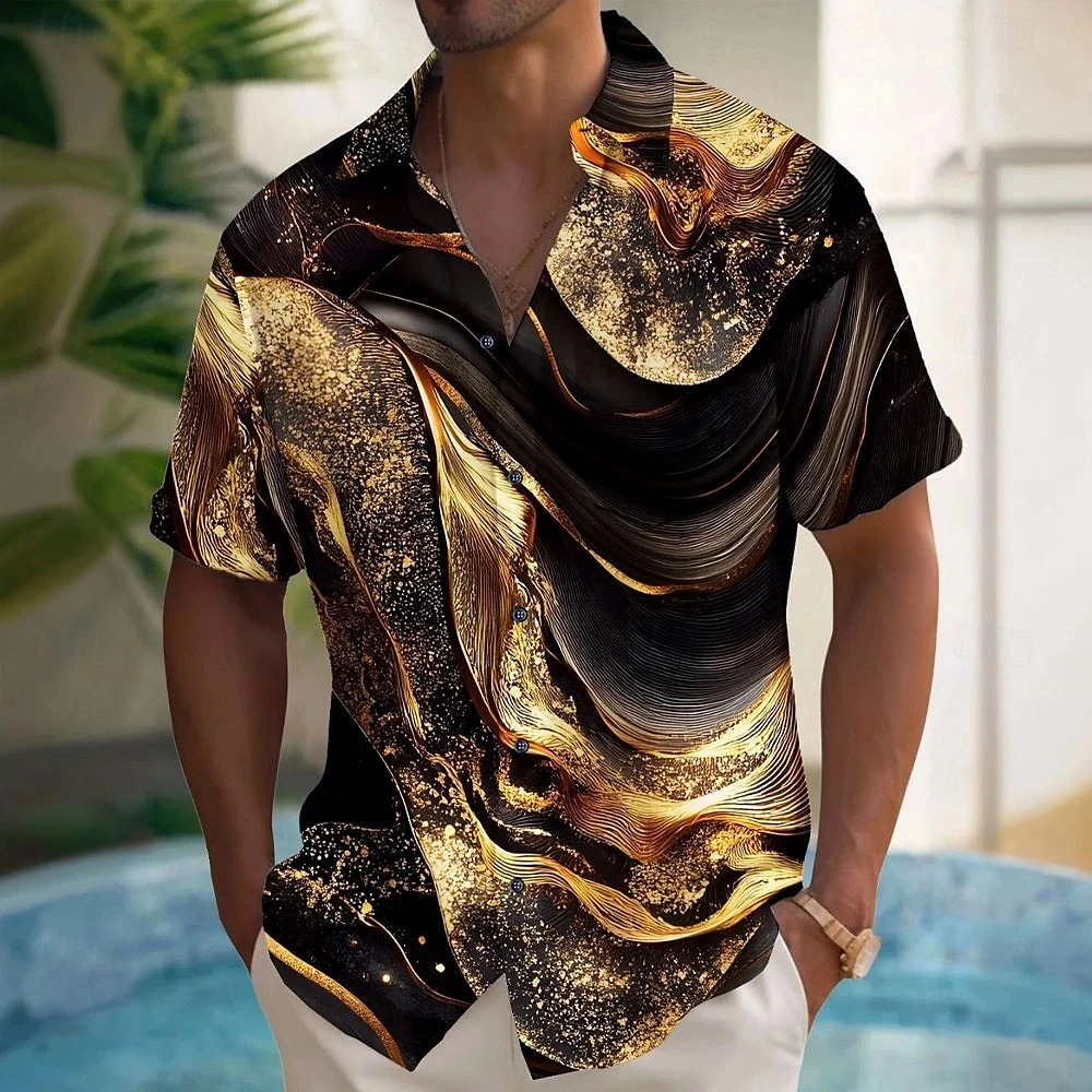 

Men's Shirt Color Ink 3D Printing Hawaiian Shirts for Men Casual Short Sleeve Lapel Tops Loose Oversized Shirt Men Clothing