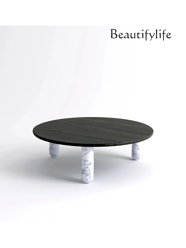 Italian coffee table Italian minimalist marble coffee table solid wood round low table master design