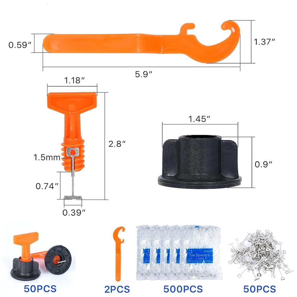 Tile Leveling System Kit,Tile Leveler Spacers+Cross-Tile Spacers+Wrench+ Replaceable Spare Steel T-Pin,Tools for Wall Floor Tile
