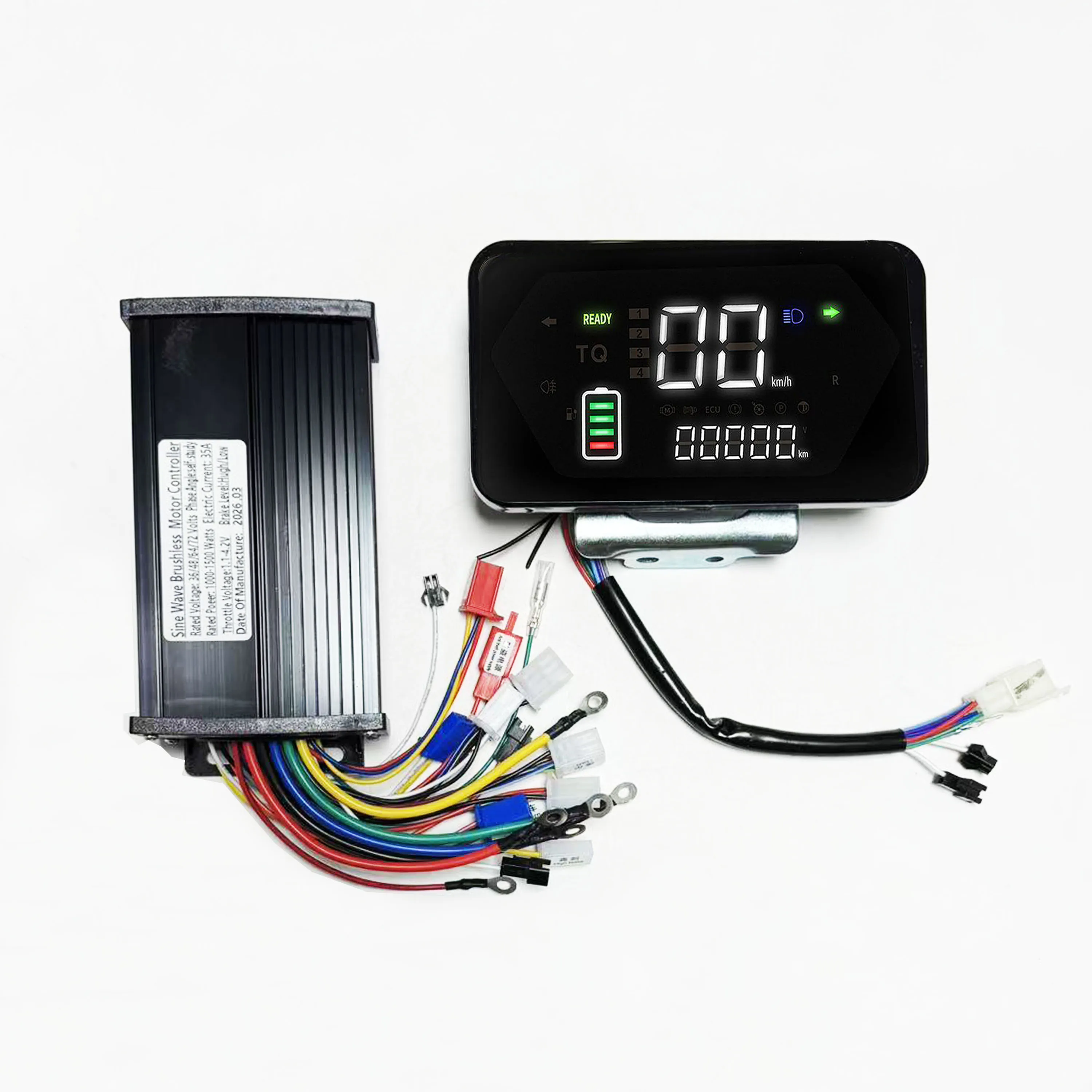 AliExpress NONE Sine Wave Brushless Motor Controller 1000W-1500W 35A 36V/48V/64V/72V 12Mosfet with Power/Speed/Fault Code Display for E-Bicycle