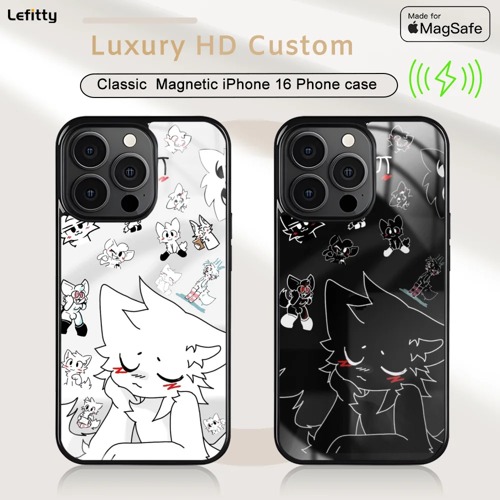

B_Boykisser Silly Cat Cute Phone Case For iPhone 16 15 14 13 12 11 Pro Max Plus Mini Magnetic Magsafe Wireless Charging Cover