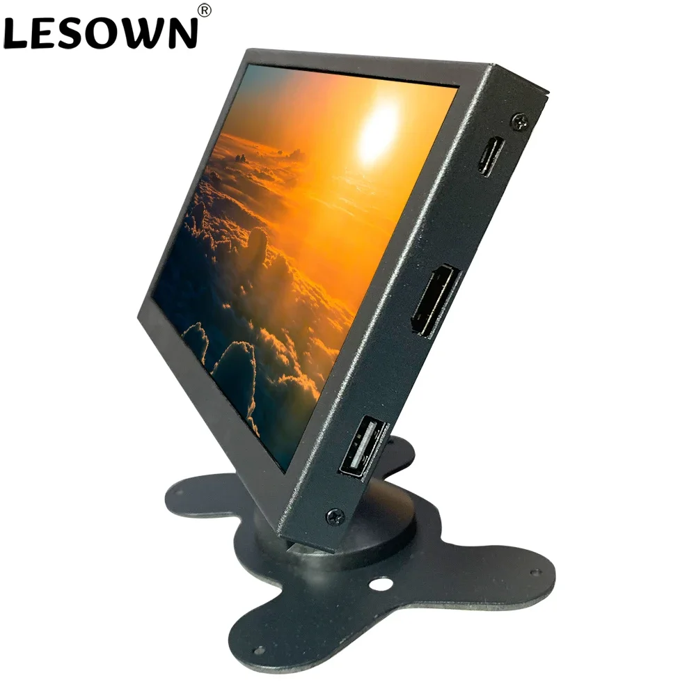 LESOWN Portable Small 7 inch Wide Screen Monitor HDMI IPS 1024x600 LCD Display with Speakers USB Player for Advertising PC