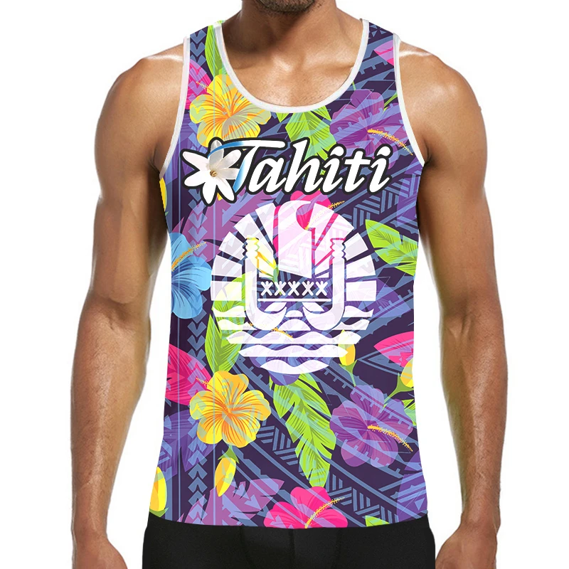 

2024 3D Print Polynesia Tahiti Sea Summer Beach Sea Men's Tank Tops Casual Fitness Bodybuilding Gym Muscle Men Sleeveless Vest