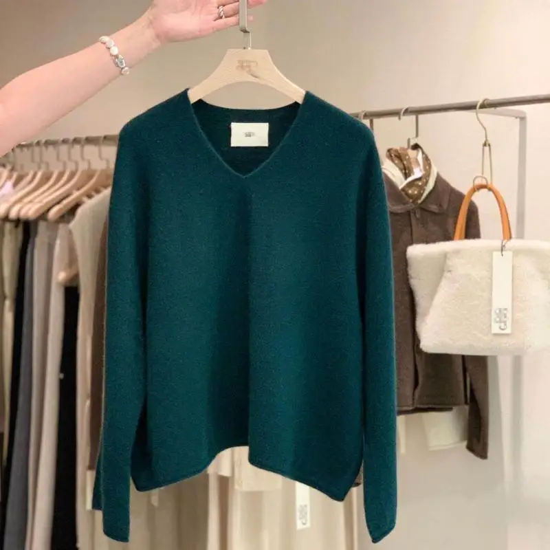 

100% Merino Wool Pullover Sweater Women Knitwear Autumn Winter Clothes Female High Quality Long Sleeve V-neck Basic Cashmere Top