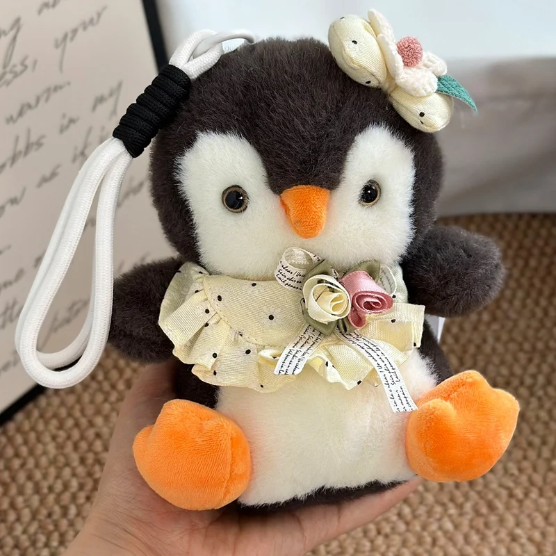 Pingüino de dibujos animados de 16cm, juguete colgante de peluche, bonito pingüino, mochila, decoración, muñeca, adorno esponjoso, bolsa de regalo, llavero colgante para teléfono y coche