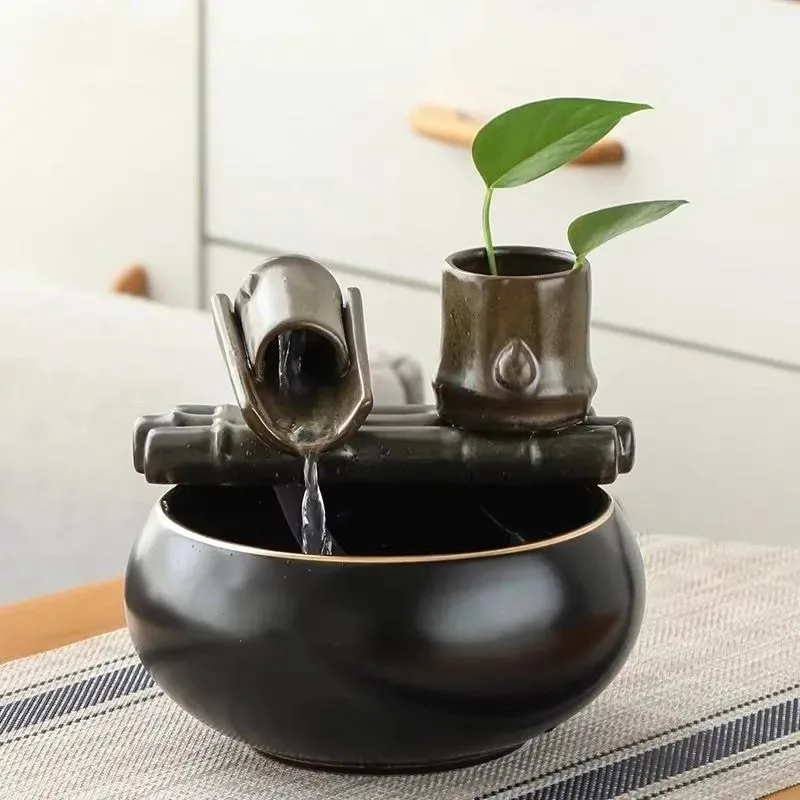 Creative Lotus Fountain Water Tank Living Room Spray Water Humidification Atomized Fish Tank Decoration Office Desktop Ornament