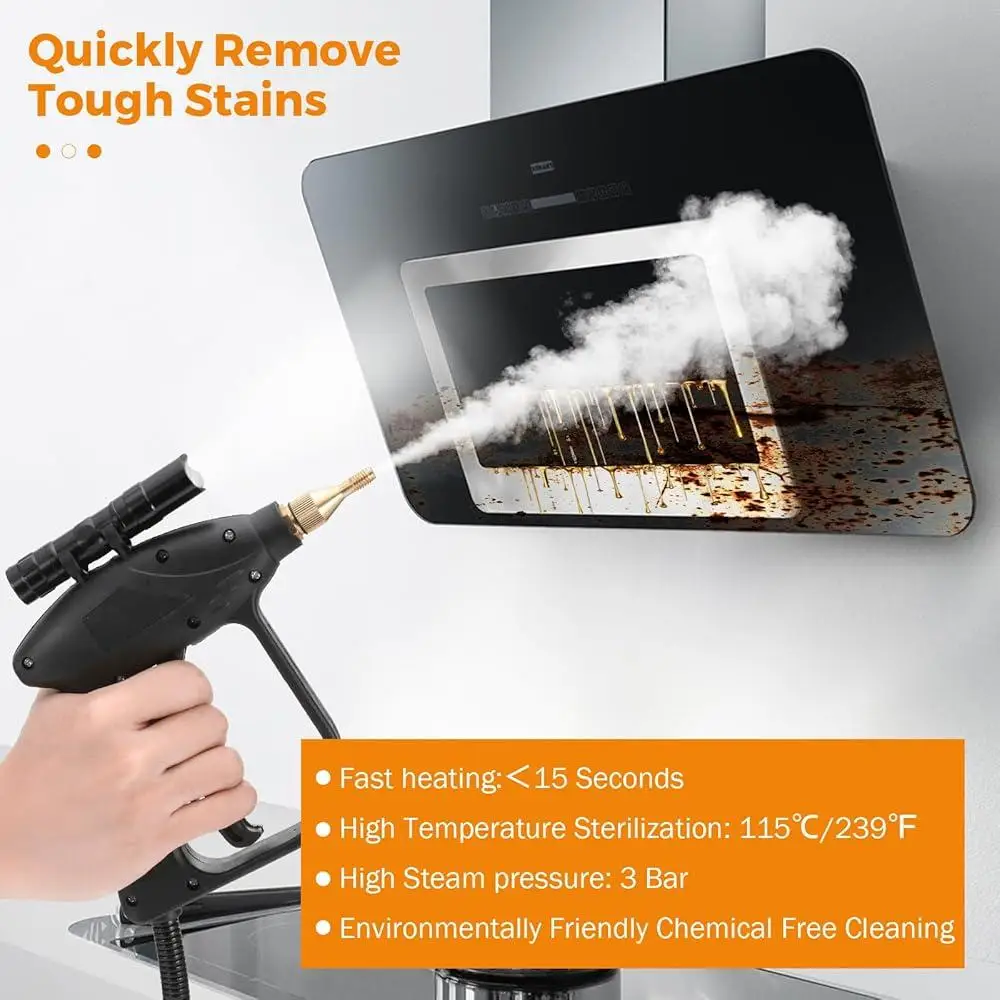 High Pressure Handheld Steam Cleaner Portable Electric Steamer Home Car Cleaning Machine with Extension Tube and Brushes