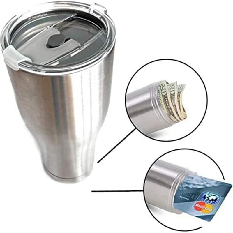 Stainless Steel Coffee Mug Tumbler Diversion Safe Water Bottle Stash Box Hidden Bottom Storage