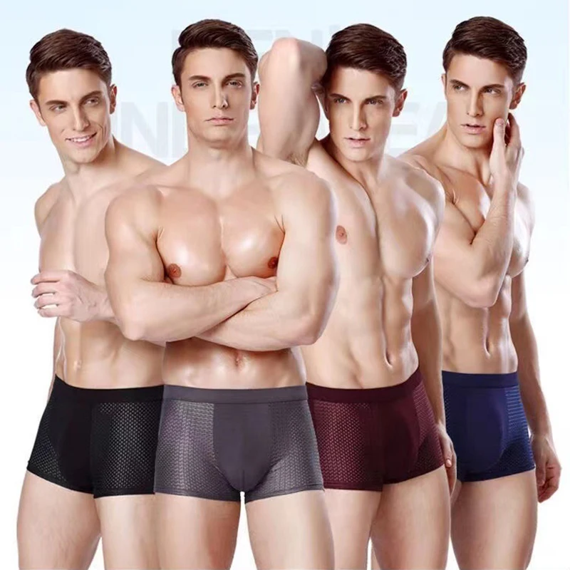 4 pçs/lote roupa interior masculina boxer shorts malha de seda gelo boxershorts plus size calcinha verão sexy respirável cuecas
