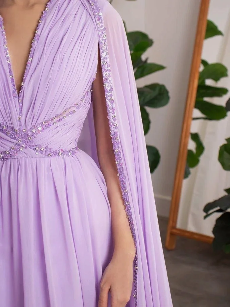 Oisslec Chiffon Beads Sequins Prom Dresses Watteau Train Elegant Party Dresses Ruched A-Line Floor-Length Saudi Arabia 2024