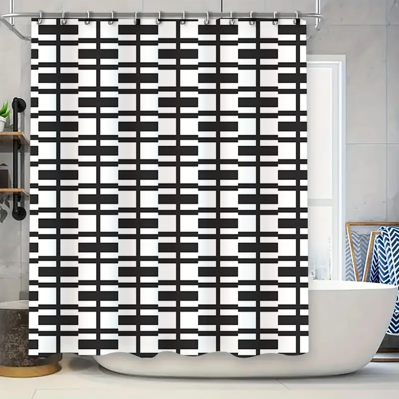 

Black White Geometric Shower Curtain for Bathroom Decor Modern Design Waterproof Bath Liner with Hook Rings (84x72in)