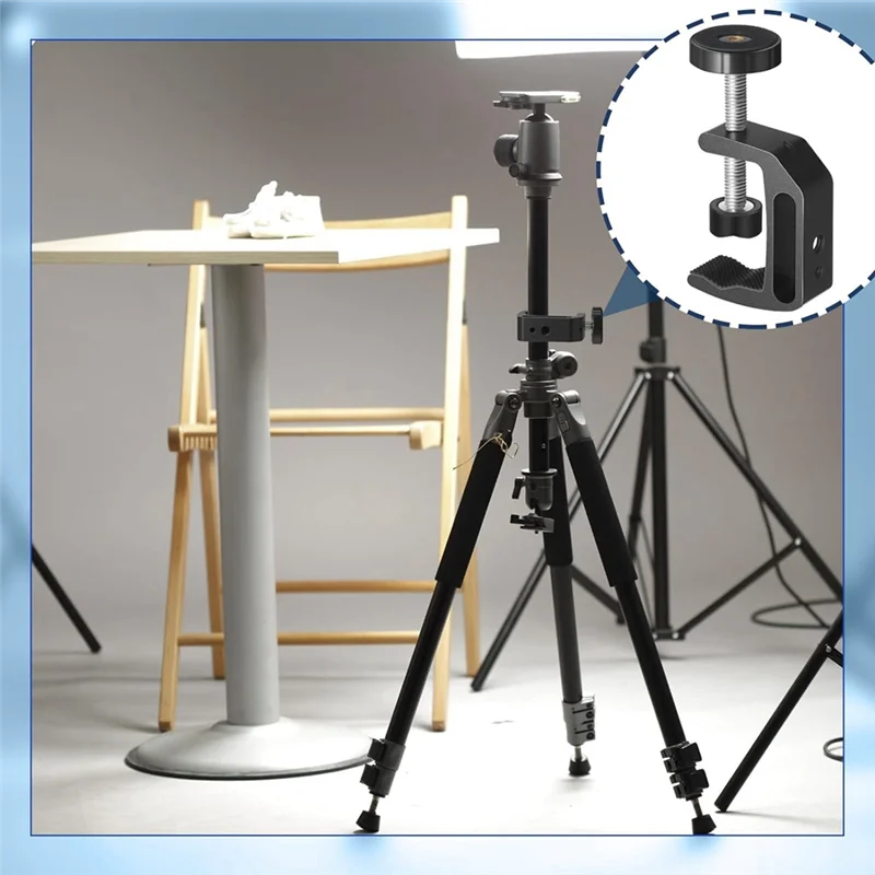 Ofertas A61Z abrazadera de soporte abrazadera de mesa abrazadera Universal C con orificio de rosca de aluminio de 1/4 pulgadas y 3/8 pulgadas