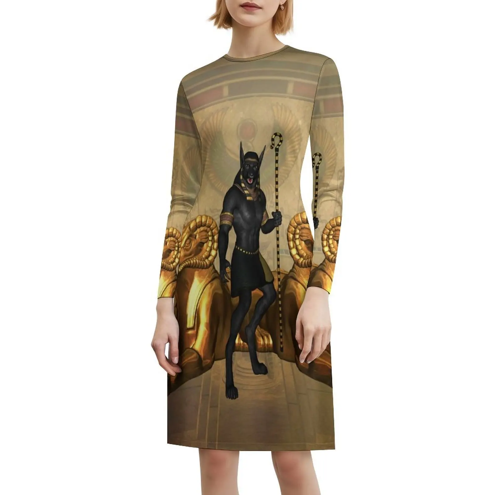 أنوبيس الله المصري المرأة الهيب هوب الشارع الشهير فستان جرافيك طباعة ملابس للنادي أنوبيس مصر رمز الله المصري امرأة #6