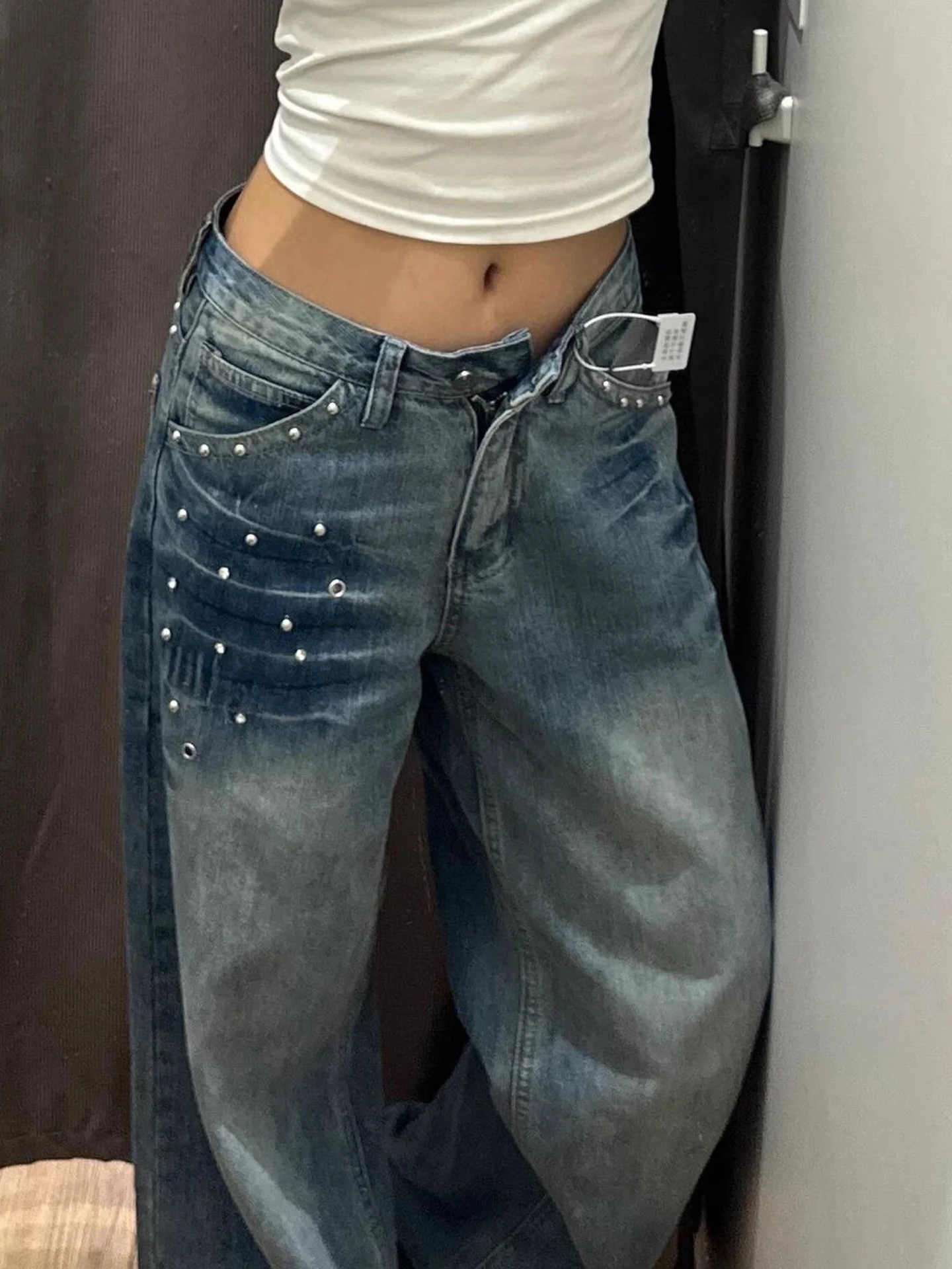 

American Style High Waist Bell Bottom Denim Jeans Women's Loose Slimming Wide Leg Jeans Summer New Style Bell Bottom Jeans