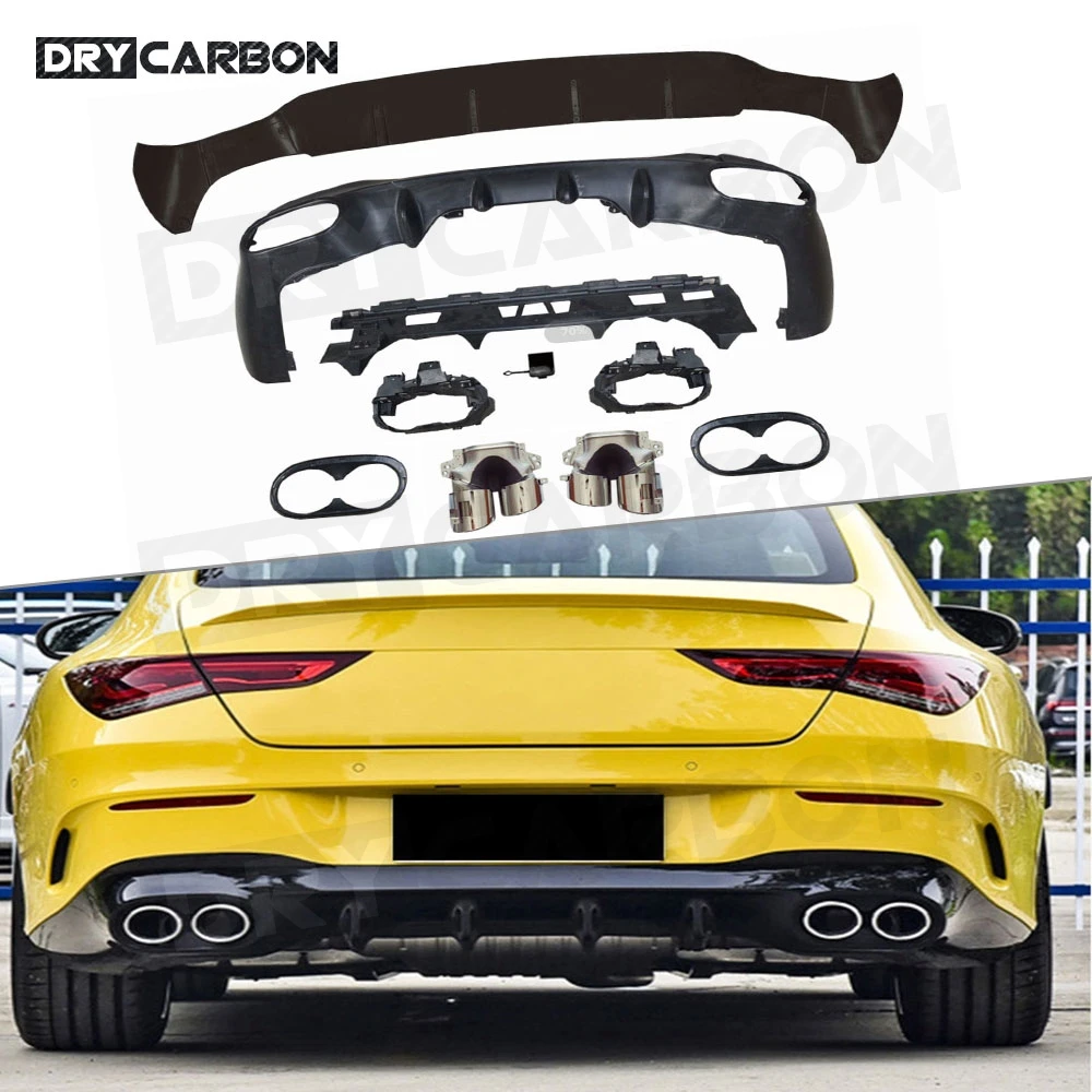 

PP Rear Diffuser Bumper Lip Spoiler With Exhaust Muffer Body Kits for Benz W118 C118 CLA180 CLA200 CLA250 CLA35 45 AMG 2020 2021