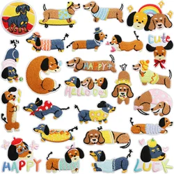 Cartoon Dachshund Embroidered Iron on Patches Cute Puppy Appliques Happy Dog Family Decals for Clothing Home Textiles DIY Decor