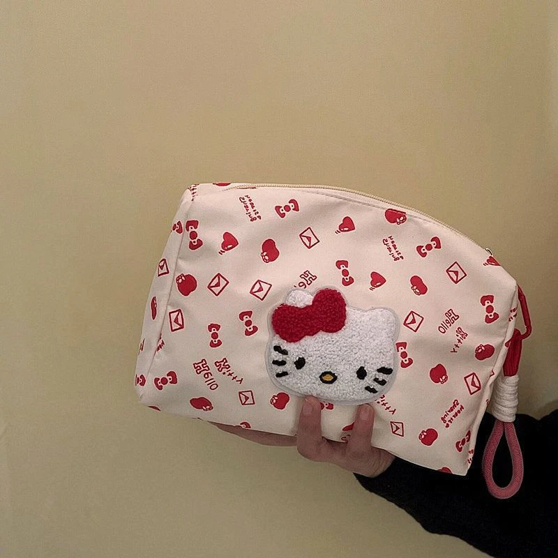 Sanrio Hello Kitty Large-capacity Cosmetic Bag Cartoon Kitty Cat Portable Travel Storage Bag Wash Skin Care Products Clutch Bags