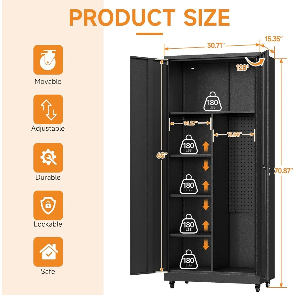二重扉のスチール製工具収納キャビネット（調節可能な棚と施錠機能付き）