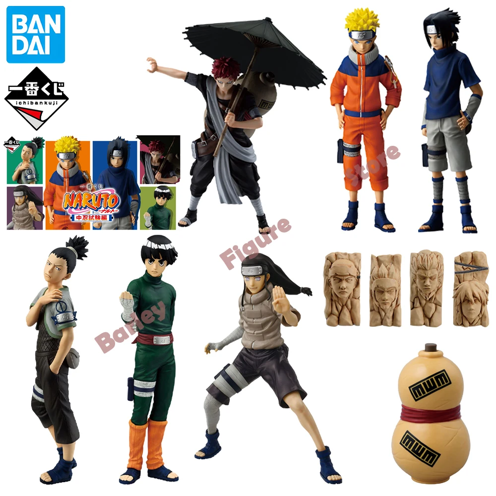 

In Stock Bandai Original Ichiban Kuji Naruto Chunin Exam-Naruto,Uchiha,Nara,ROCK LEE,NEJI Anime Figures Collection Model Toys