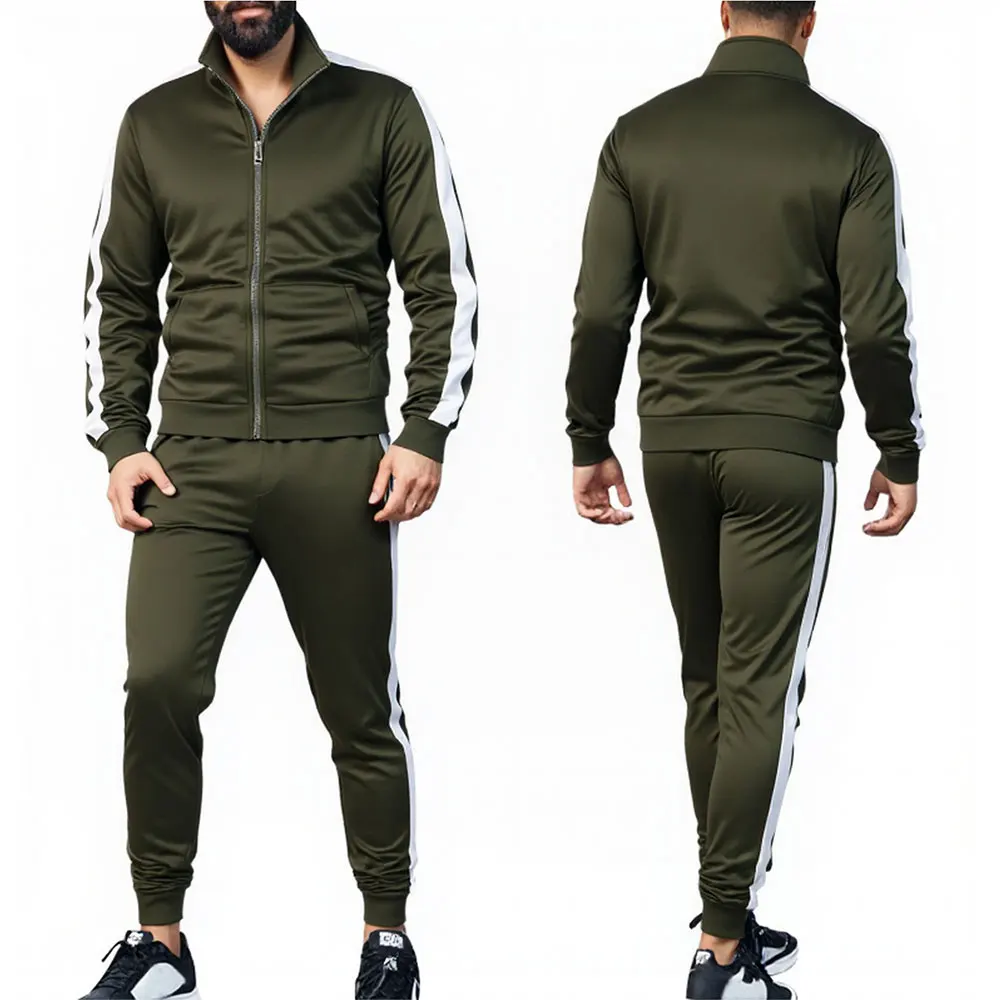 

Men's Zip Up Stand Collar Jogger Tracksuit Contrast Stripe Jacket and Drawstring Desig Pants Sports Outfit for Training Gym